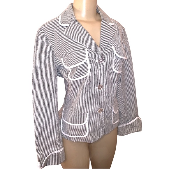 Liz Claiborne by Emma James Designer Stretch Striped Gray Suit Career Jacket - Picture 2 of 3
